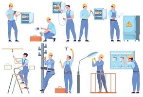 elektricien mensen platte set vector