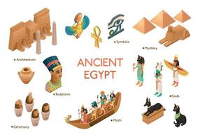 oude egypte cultuur isometrische pictogrammen vector