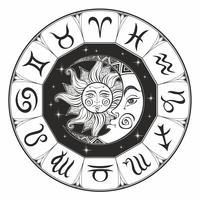 Dierenriem. Astrologisch symbool. Horoscoop. De zon en de maan. Astrologie. Mystiek. Coloring. Vector. vector