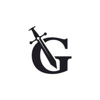 letter g met zwaard pictogram vector logo ontwerp sjabloon inspiratie