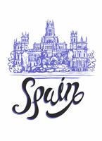 Reizen. reis naar Spanje. Stad van Madrid. Schetsen. Cybele Palace en fontein op de Plaza Cibeles in Madrid, Spanje ... Ontwerpconcept voor de toeristenindustrie. Vector illustratie.