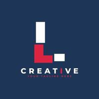 eenvoudig eerste letter l-logo. wit en rood vormen een uitgesneden letterstijl. bruikbaar voor bedrijfs- en merklogo's. platte vector logo-ontwerpideeën sjabloonelement.