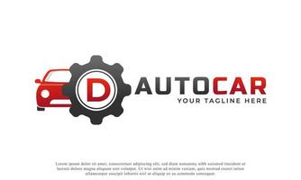 letter d met auto-onderhoudsvector. concept automotive logo-ontwerp van sportwagen. vector