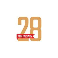 28-jarig jubileumfeest met rood lint vector. de gelukkige verjaardagsgroet viert de illustratie van het sjabloonontwerp vector
