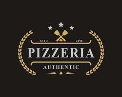 vintage retro badge voor spatel pizza pizzeria logo embleem ontwerp symbool vector