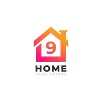 eerste nummer 9 huis huis logo ontwerp. onroerend goed logo concept. vector illustratie