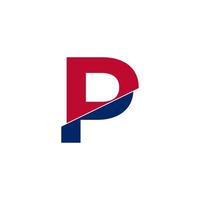 eerste letter p blauw en rood logo. geometrische vormen gesneden stijl geïsoleerd op een witte achtergrond vector