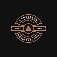 vintage retro badge voor gangsters en maffia man in zwart pak logo embleem ontwerp symbool vector