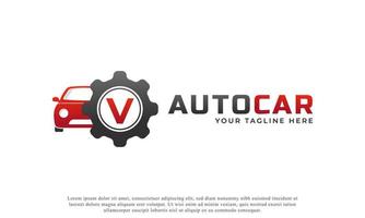 letter v met auto-onderhoudsvector. concept automotive logo-ontwerp van sportwagen. vector
