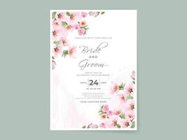 mooie zachtroze sakura bruiloft uitnodigingskaartsjabloon vector
