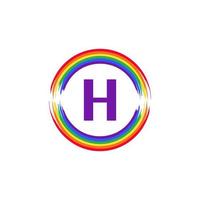 letter h binnen cirkelvormig gekleurd in regenboogkleur vlagborstel logo-ontwerpinspiratie voor lgbt-concept vector