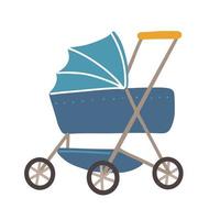 kinderwagen met wielen en handvat. geïsoleerde kinderwagen voor pasgeboren kinderen. vervoer van baby in kinderwagen. blauwe kleur koets of buggy voor jongen. vector vlakke stijl illustratie