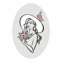 Portret van een meisje in een hoed met bloemen. Wijnoogst. Elegant meisjesmodel. Vector. vector