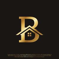 eerste letter b huis huis gouden logo ontwerp. onroerend goed logo concept. vector illustratie