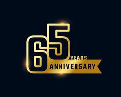 65-jarig jubileumfeest met glanzende gouden kleur van het overzichtsnummer voor feestgebeurtenis, bruiloft, wenskaart en uitnodiging geïsoleerd op donkere achtergrond vector