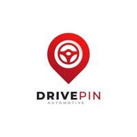 drive point-logo. locatiepin gecombineerd met stuurpictogram vectorillustratie vector