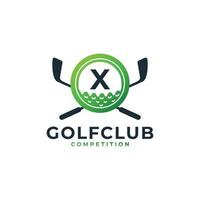 golfsport-logo. letter x voor golf logo vector ontwerpsjabloon. eps10 vector