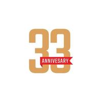 33-jarig jubileumfeest met rood lintvector. de gelukkige verjaardagsgroet viert de illustratie van het sjabloonontwerp vector