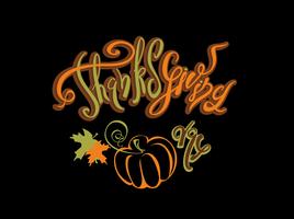 Thanksgiving dag. Belettering. Kerstkaart. Pompoen. Zwarte achtergrond. Vector. vector