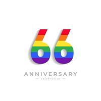 66-jarig jubileumfeest met regenboogkleur voor feestgebeurtenis, bruiloft, wenskaart en uitnodiging geïsoleerd op een witte achtergrond vector