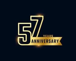 57 jaar Jubileumfeest met glanzende omtrek nummer gouden kleur voor viering evenement, bruiloft, wenskaart en uitnodiging geïsoleerd op donkere achtergrond vector