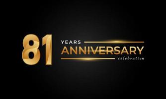 81-jarig jubileumfeest met glanzende gouden en zilveren kleur voor feestgebeurtenis, bruiloft, wenskaart en uitnodiging geïsoleerd op zwarte achtergrond vector