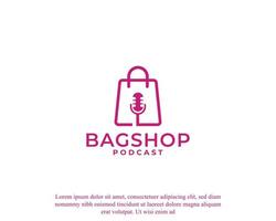 logo-ontwerp voor boodschappentas gecombineerd met podcast-microfoon. geschikt voor podcast-industrie vector