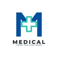letter m kruis plus logo. bruikbaar voor bedrijfs-, wetenschaps-, gezondheidszorg-, medische, ziekenhuis- en natuurlogo's. vector