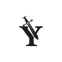 letter y met zwaard pictogram vector logo ontwerp sjabloon inspiratie