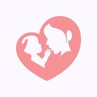 moeder met een baby in hartvormig silhouet vector