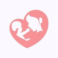 moeder met kleine baby in hartvormig silhouet vector