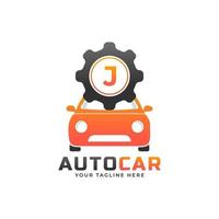 letter j met auto-onderhoudsvector. concept automotive logo-ontwerp van sportwagen. vector