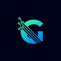 tech letter g-logo. futuristische vector logo sjabloon met groene en blauwe kleur voor de kleurovergang. geometrische vorm. bruikbaar voor bedrijfs- en technologielogo's.