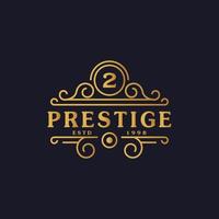 nummer 2 luxe logo bloeit kalligrafische elegante ornamentlijnen. zakelijk teken, identiteit voor restaurant, royalty, boetiek, café, hotel, heraldisch, sieraden en mode-logo ontwerpsjabloon vector
