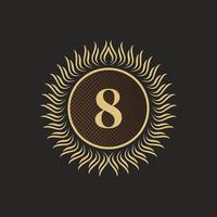 embleem nummer 8 gouden monogram ontwerp. luxe volumetrische logo sjabloon. 3D-lijn ornament voor uithangbord, badge, crest, label, boutique merk, hotel, restaurant, heraldisch. vector illustratie