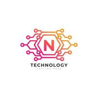 technologie eerste letter n logo-ontwerpelement sjabloon. vector