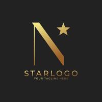 abstracte eerste letter n star-logo. goud een letter met combinatie van sterpictogram. bruikbaar voor bedrijfs- en merklogo's. vector