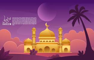 ramadan kareem met moskee en maanachtergrond vector
