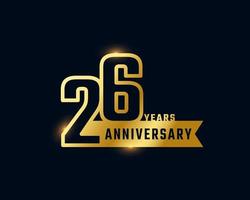26-jarig jubileumfeest met glanzende omtreknummer gouden kleur voor feestgebeurtenis, bruiloft, wenskaart en uitnodiging geïsoleerd op donkere achtergrond vector