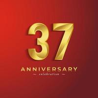 37-jarig jubileumfeest met gouden glanzende kleur voor feestgebeurtenis, bruiloft, wenskaart en uitnodigingskaart geïsoleerd op rode achtergrond vector