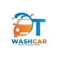 letter t met car wash logo, schoonmaak auto, wassen en service vector logo ontwerp.