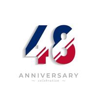 48-jarig jubileumfeest met witte schuine streep in rode en blauwe Amerikaanse vlagkleur. de gelukkige verjaardagsgroet viert gebeurtenis die op witte achtergrond wordt geïsoleerd vector