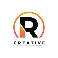 letter r-logo-ontwerp met zwarte oranje kleur en cirkel. cool modern pictogram brieven logo vector. vector