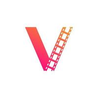 beginletter v met reel strepen filmstrip voor film film bioscoop productie studio logo inspiratie vector