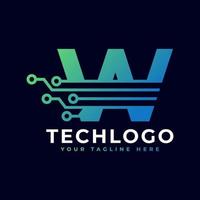 tech letter w-logo. futuristische vector logo sjabloon met groene en blauwe kleur voor de kleurovergang. geometrische vorm. bruikbaar voor bedrijfs- en technologielogo's.