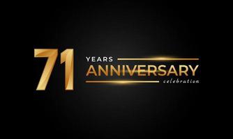 71-jarig jubileumfeest met glanzende gouden en zilveren kleur voor feestgebeurtenis, bruiloft, wenskaart en uitnodiging geïsoleerd op zwarte achtergrond vector