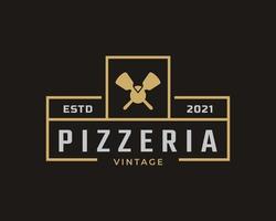 vintage klassiek embleem badge spatel pizza pizzeria logo ontwerp inspiratie vector