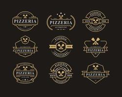 set vintage retro badge voor spatel pizza pizzeria logo embleem ontwerp symbool vector