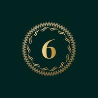 embleem nummer 6 weven cirkel monogram sierlijke sjabloon. eenvoudig logo-ontwerp voor luxe embleem, royalty, visitekaartje, boetiek, hotel, heraldisch. kalligrafische vintage rand. vector illustratie