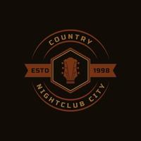 vintage retro badge voor country gitaar muziek western saloon bar cowboy logo embleem symbool vector
